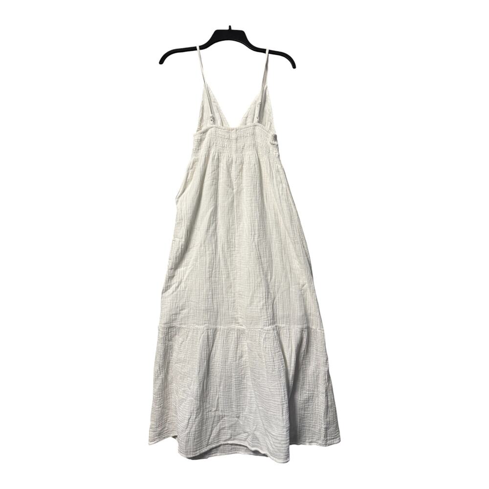 Sim & Sam White Cotton Dress Medium V-Neck Open Back Boho Cottagecore Summer - Picture 2 of 15